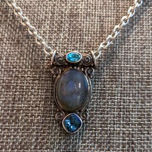 Sajen 925 Silver & Labradorite & rhinestone Pendant, 24"silver tone chain